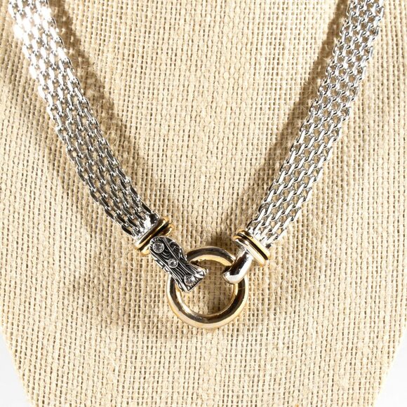 Iconic Replica 18" Silver Faux Diamond Buckle Woven Chain Necklace - Picture 1 of 3